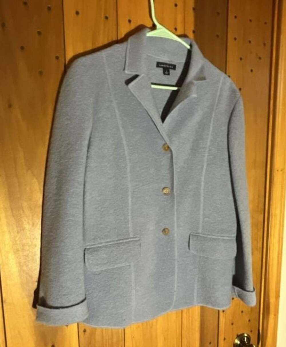 Lands' End Women's Blue Knit Fleece Blazer Jacket